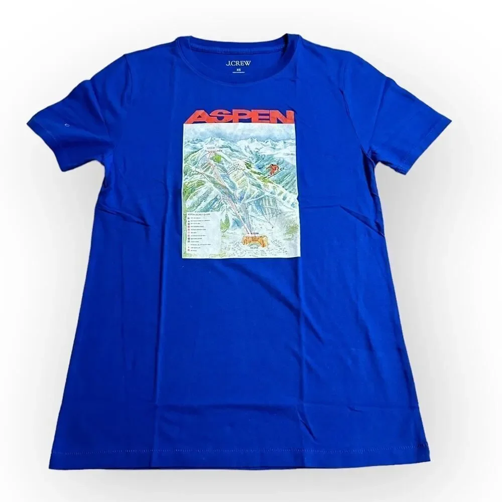 J.Crew Aspen Graphic T-Shirt Women's XS Blue Short Sleeve Crew Neck NWT